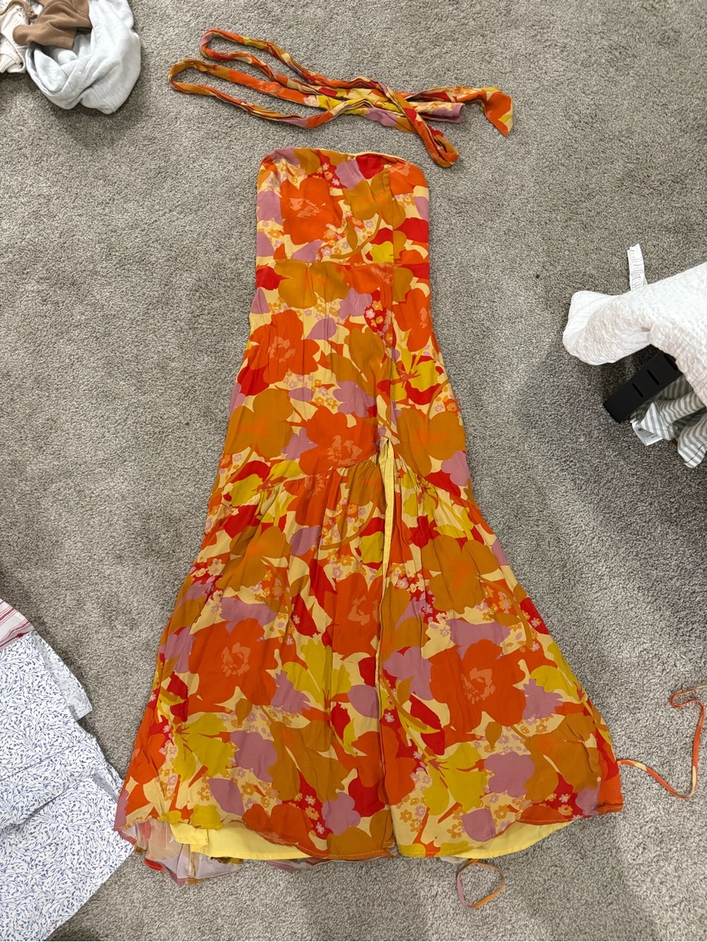 Lulu's Yellow & Orange Floral Strapless Maxi Dress